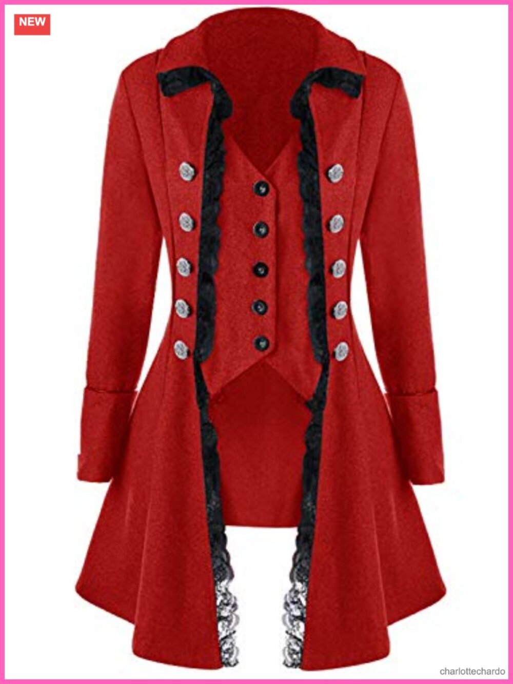 Women's Gothic Steampunk Victorian Tailcoat Jacket Halloween Costume Red